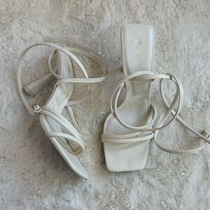 Zara white strap lace up heels